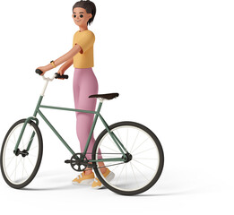 Obraz premium side view of young woman standing with bicycle 