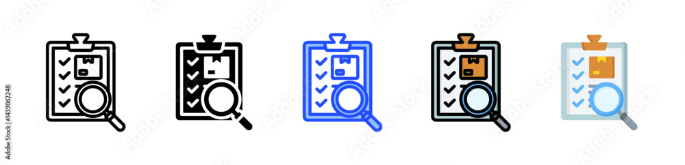 Poster inventory analysis icon collection with multiple styles