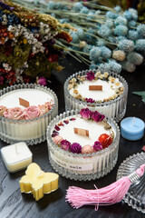 Dried flowers and candles made from dried flowers
