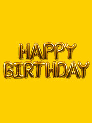 Bright congratulatory inscription Happy Birthday from golden balloons