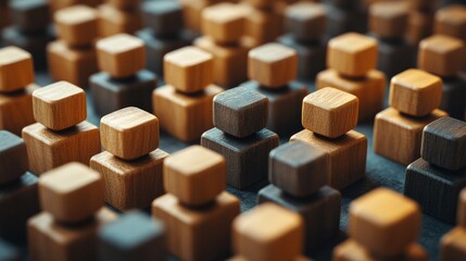 Fototapeta premium Wooden figures represent collaboration