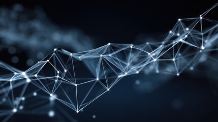 Abstract geometric lines and dots on a dark background illustrating connectivity, data flow, and digital technology composition in modern design