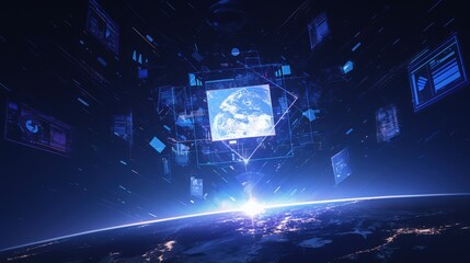 Obraz premium Global Data Network with Earth View.