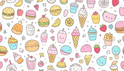 Kawaii Food Doodle Background