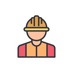 Construction worker colored icons, minimalist vector illustration ,simple transparent graphic element .Isolated on white background
