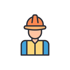 Construction worker colored icons, minimalist vector illustration ,simple transparent graphic element .Isolated on white background