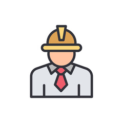 Construction worker colored icons, minimalist vector illustration ,simple transparent graphic element .Isolated on white background
