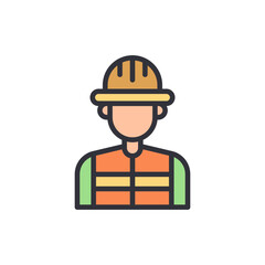 Construction worker colored icons, minimalist vector illustration ,simple transparent graphic element .Isolated on white background