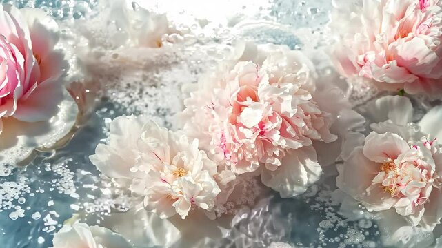Pink Peonies Blooming in Water