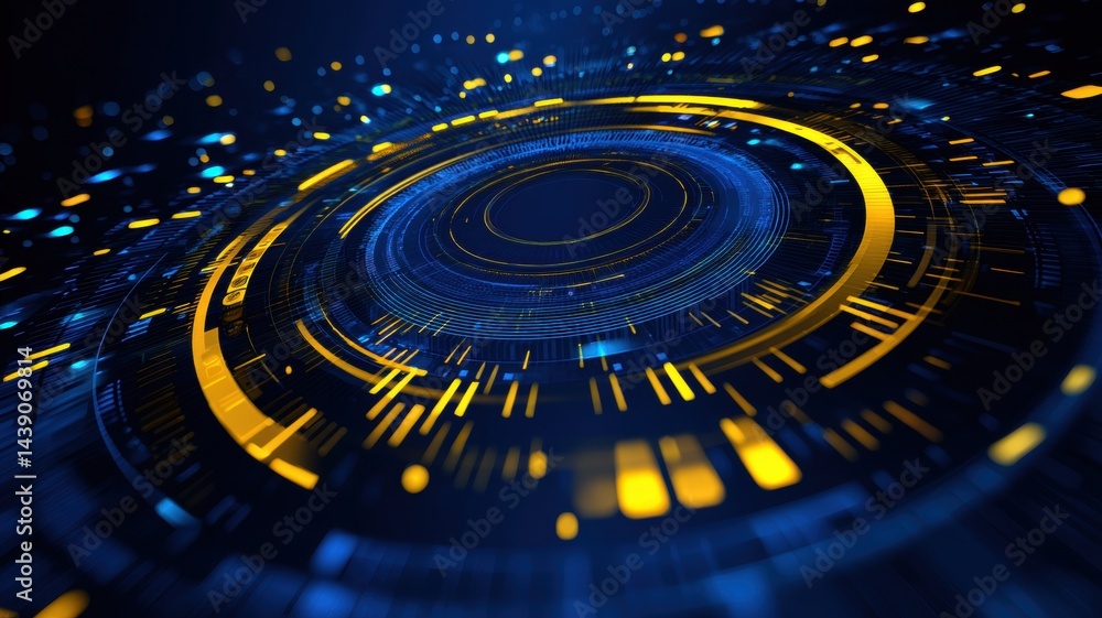 Poster abstract gradient science technology and medical. abstract digital swirl with blue and yellow lights