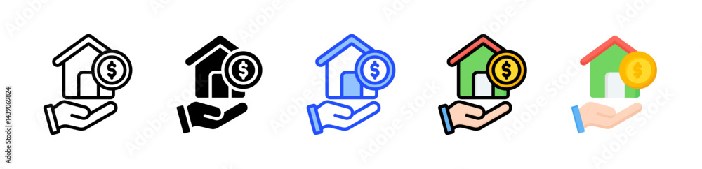 Poster commercial property icon collection with multiple styles