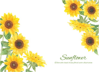 水彩で描いたひまわりの装飾フレーム