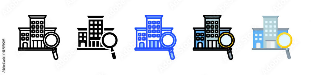 Poster apartment search icon collection with multiple styles