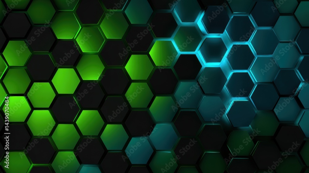 Poster abstract gradient science technology and medical. abstract hexagonal pattern with green and blue ton