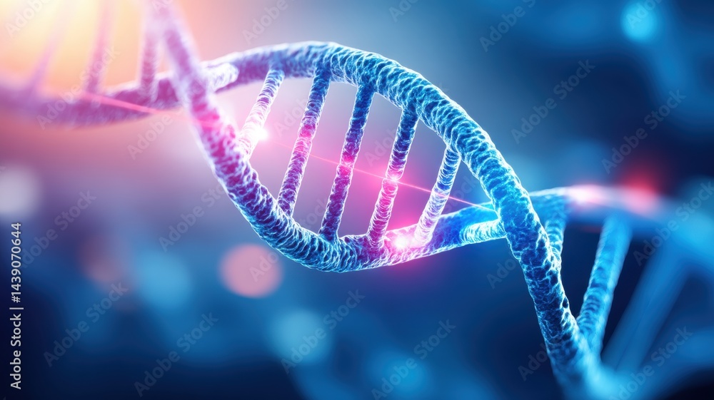 Poster abstract gradient science technology and medical. 3d rendering of a dna double helix with vibrant co