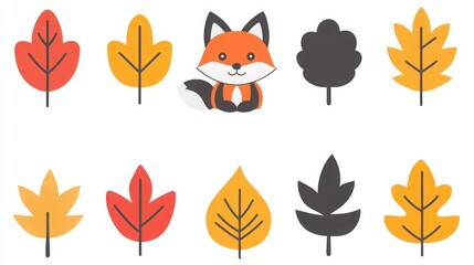 Cute autumnal fox and leaves