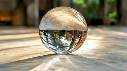 Abstract reflective sphere mysterious blurred beige brown minimalist design