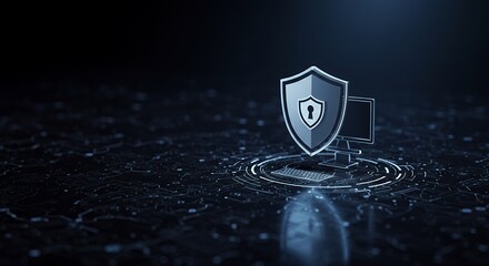 Secure Data Protection Laptop with Shield and Cybersecurity Icons for Digital Safety and Privacy Concepts