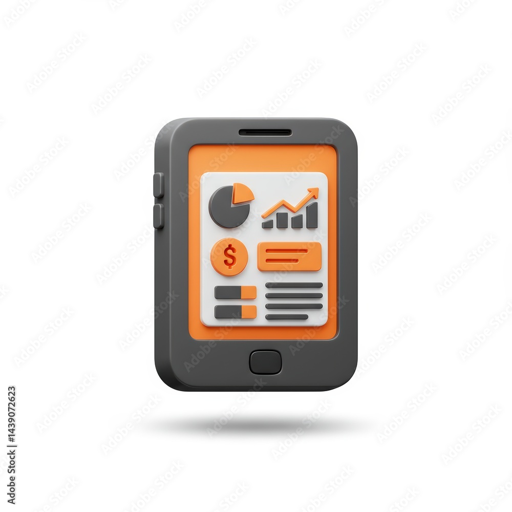 Aufkleber 3d render of mobile phone displaying business analytics dashboard