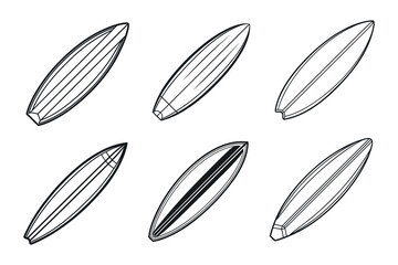 Fototapeta premium Surfboard Vector Illustration Collection showcasing Six Different Board Designs in Black and White