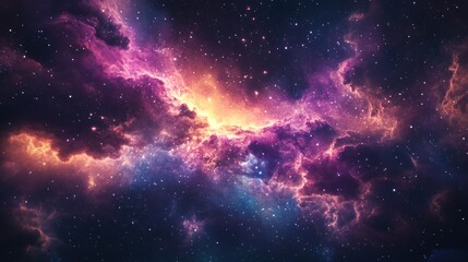 Fototapeta premium Cosmic nebulae ablaze with vibrant colors, scattered stars, and swirling gas clouds