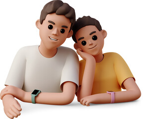 Fototapeta premium young woman and man smiling and leaning on each other