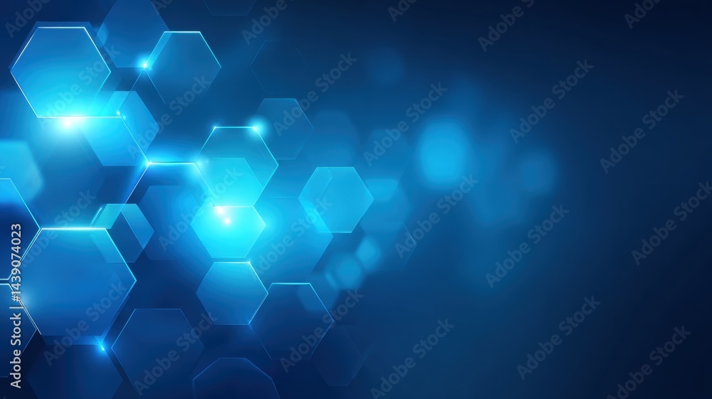 Poster abstract gradient science technology and medical. abstract blue background featuring illuminated hex