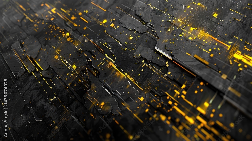 Poster abstract black and gold texture diagonal lines with paint splatter. digital art for design and print