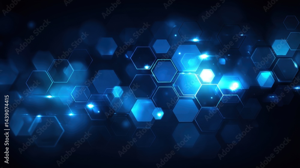 Poster abstract gradient science technology and medical. abstract hexagonal pattern with blue lights and a 