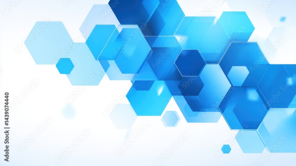Poster abstract gradient science technology and medical. abstract blue hexagonal shapes layered on a light 
