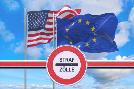 Grenz&uuml;bergang - Strafz&ouml;lle - Schranke- Fahne - Europa - USA