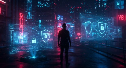 Silhouette Business Team Meeting Futuristic Neon Background Digital Transformation Concept