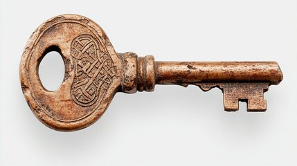 Antique key close up aged metal security access vintage design element