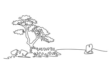 Fototapeta premium Neighbor sharing concept. Single line draw design. Vector graphic illustration