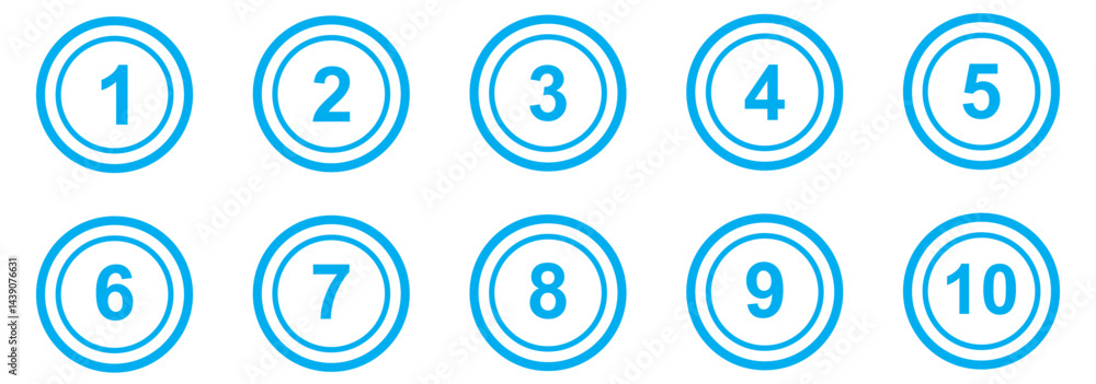 Poster simple number icon with round circle. 1 to 10 number symbol vector.