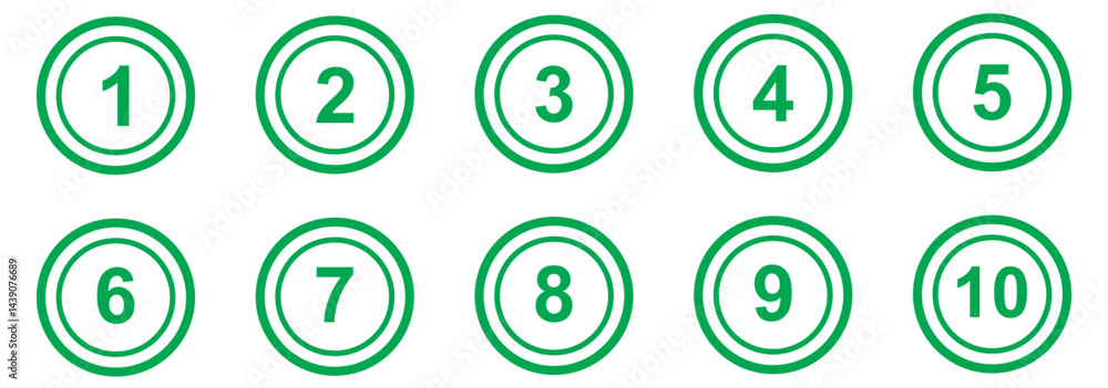 Poster simple number icon with round circle. 1 to 10 number symbol vector.