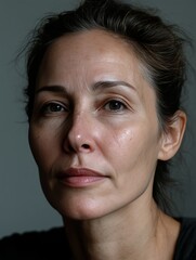 Fototapeta premium A close up of a woman's face with a black shirt