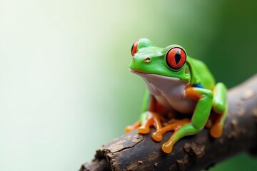 Green tree frog perched on white, vibrant colors, isolated, macro, green