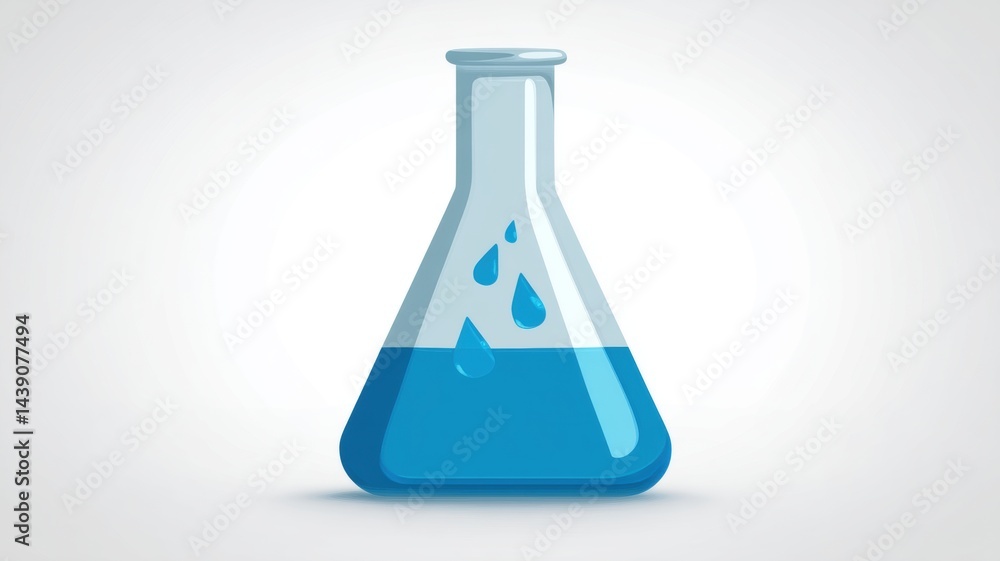 Poster abstract gradient science technology and medical. lab flask with blue liquid and droplets, symbolizi