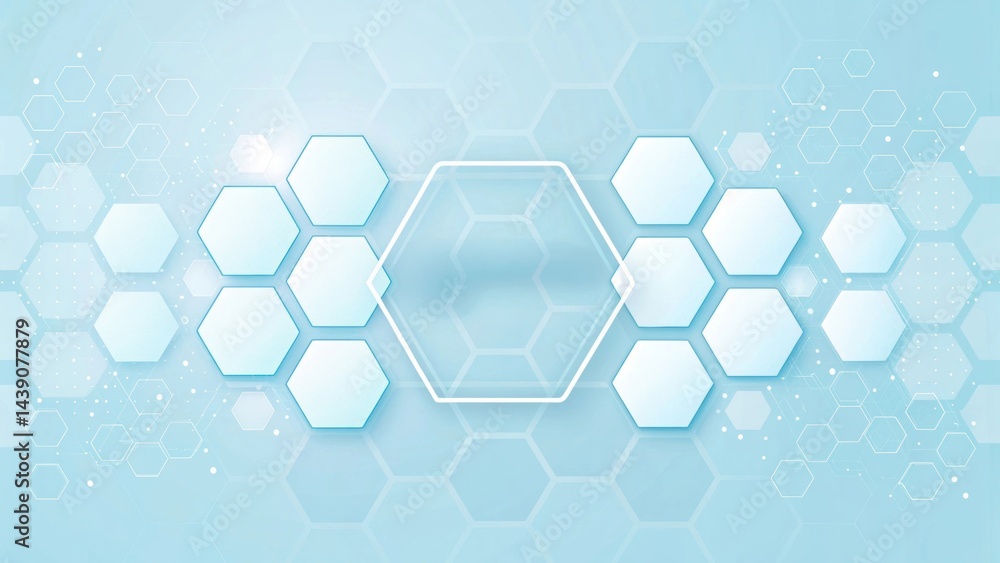 Poster abstract gradient science technology and medical. light blue hexagonal pattern with transparent elem