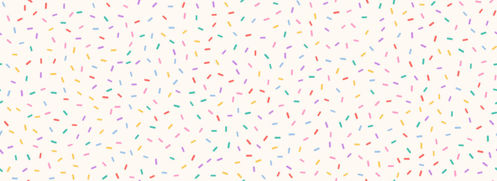 Cream donut sprinkles seamless pattern. Colorful candy cream background. Cake glaze icing overlay for decorative banner, poster, template. Cupcake or ice cream topping texture. Vector wallpaper