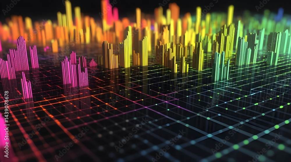 Poster dynamic visualization of data patterns digital environment infographic conceptual design