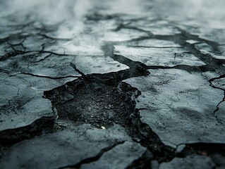 Cracked earth surface revealing geological changes in volcanic area a ground-level view