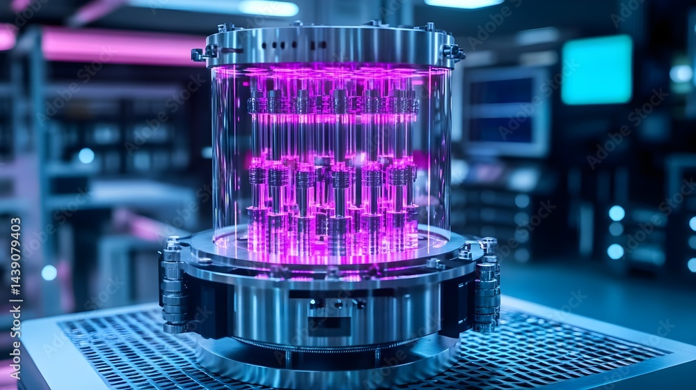 Poster advanced quantum device technology research lab 3d visualization futuristic environment close-up inn