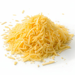 pile of grated cheese on white background