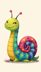 Fototapeta premium Colorful slug illustration with polka dots and stripes, looking playful and charming, adorable, whimsy, colorful