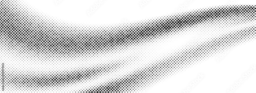 Poster black halftone dot wave pattern. abstract grain fluid texture. dotted curve wallpaper. gritty undula