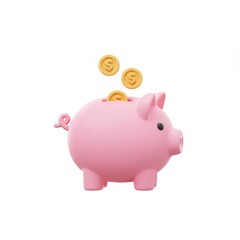 Obraz premium Pink Piggy Bank with Falling Coins: A 3D Render of Savings and Finance