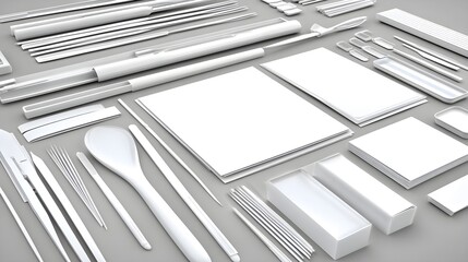 Dynamic portfolio mockup displaying rendered prototypes of kitchen utensils minimalist design studio setup