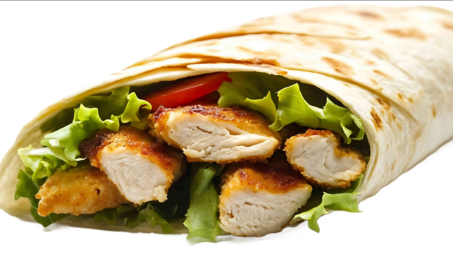 chicken wrap isolated on white background photo front view variation high detail texture ultra detail midshot